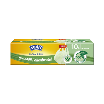 Swirl Bio Müllbeutel Reißfest & Dicht 10 Liter, mit Tragegriff, grün/teil-transparent, 100 % kompostierbar